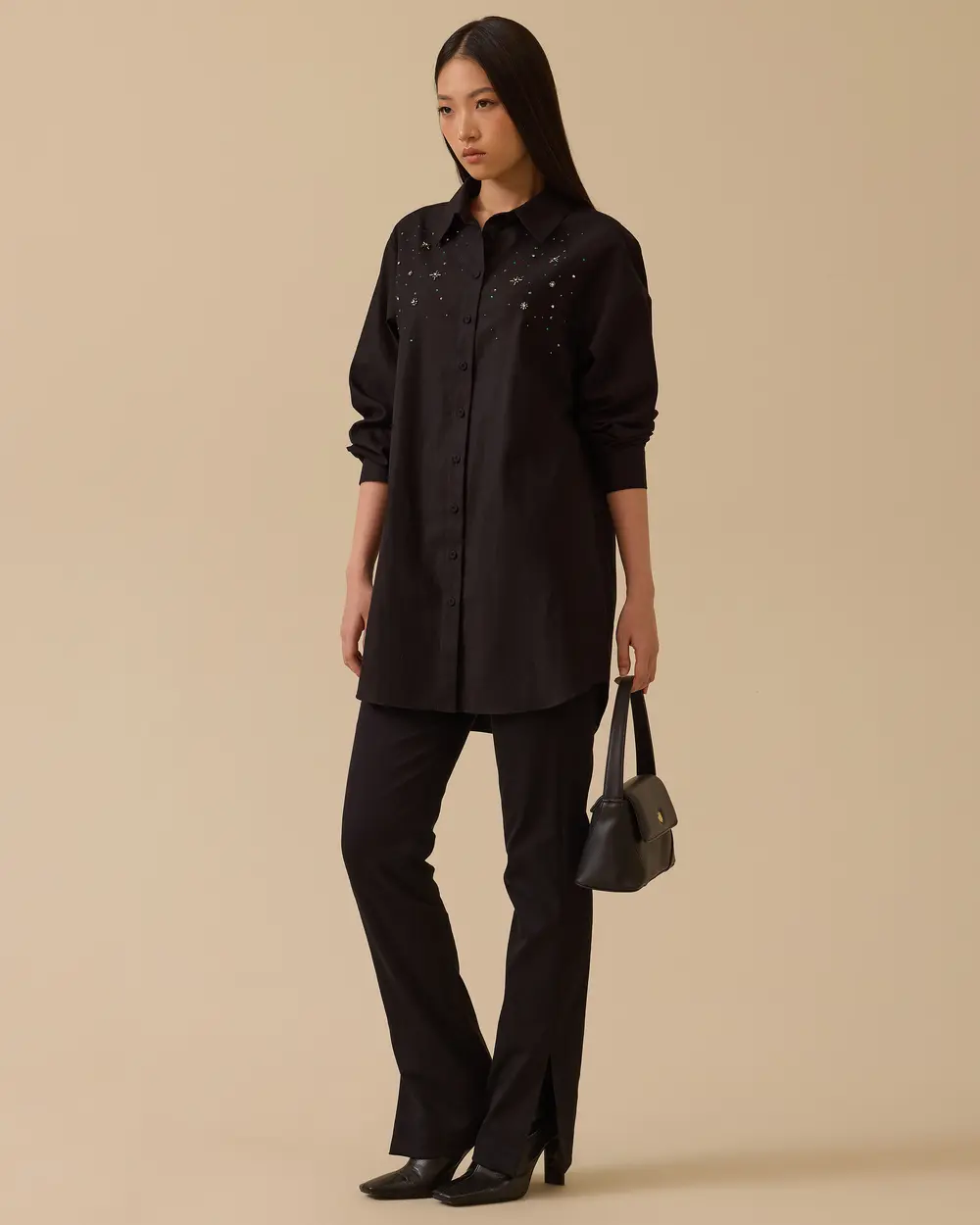Taş Detaylı Uzun Gömlek