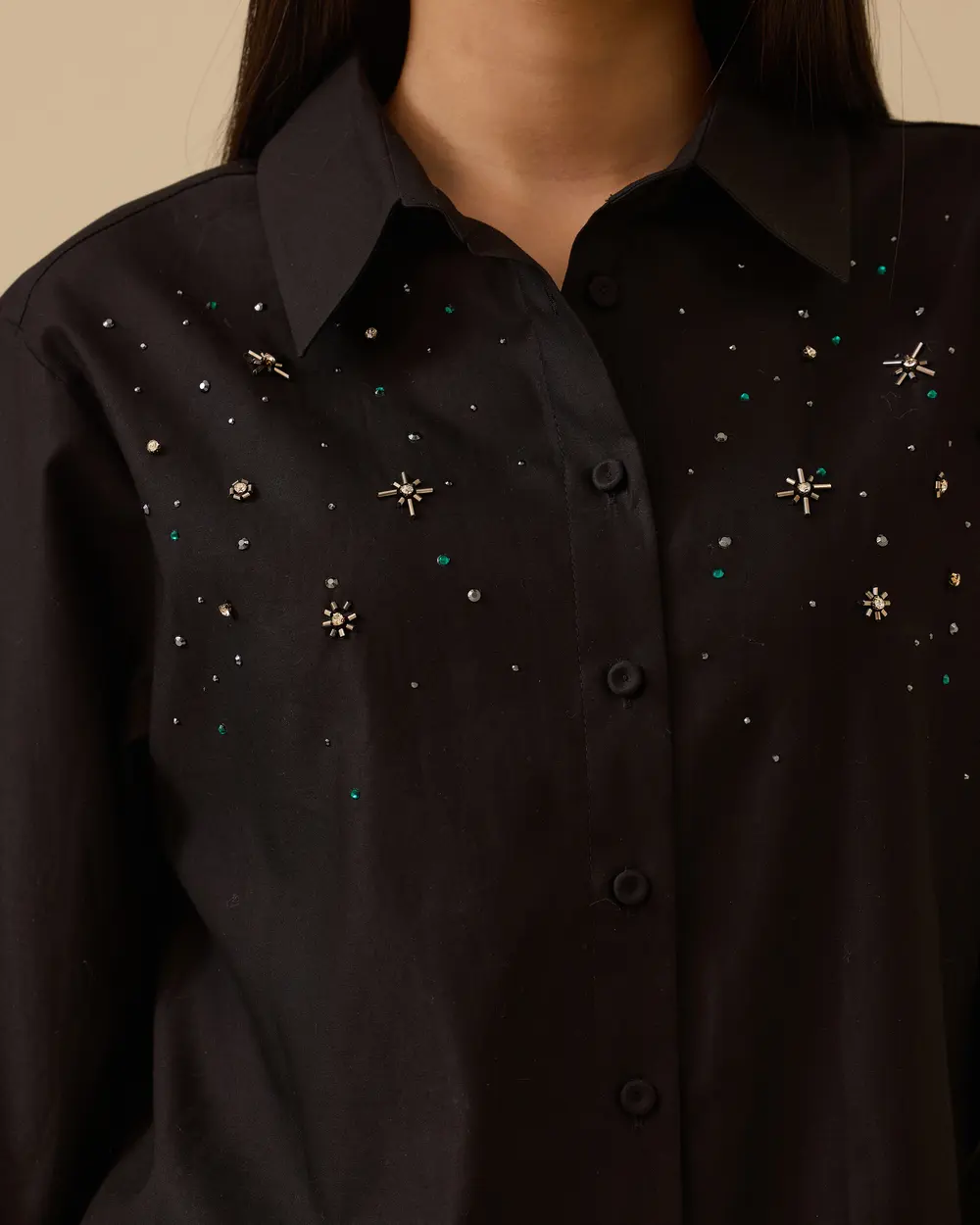 Taş Detaylı Uzun Gömlek