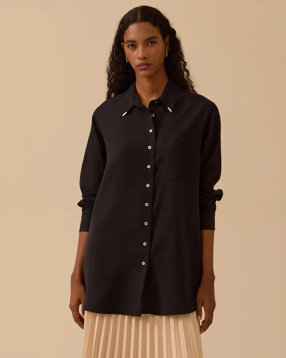 Süet Cep Detaylı Düğmeli Gömlek