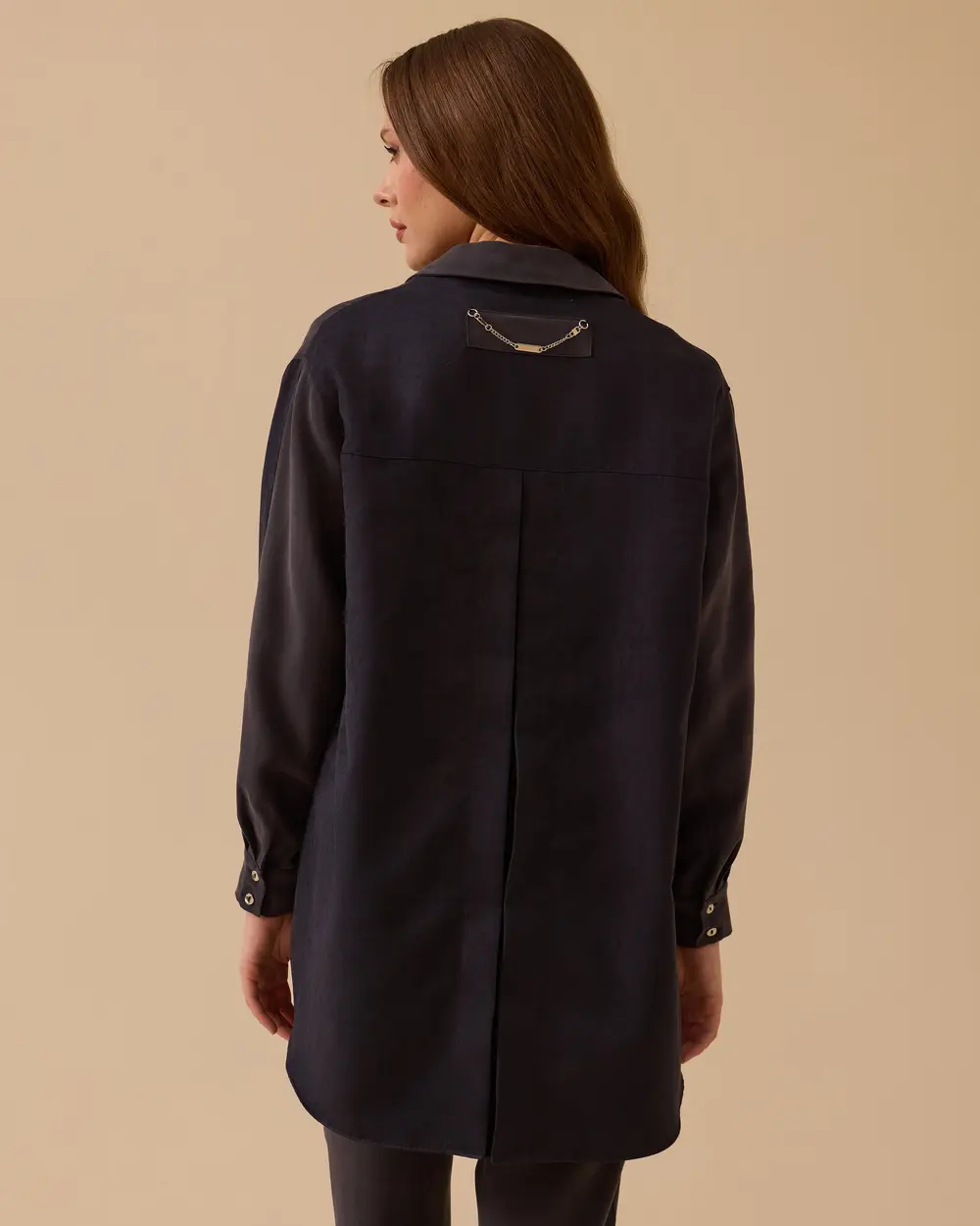 Süet Cep Detaylı Düğmeli Gömlek