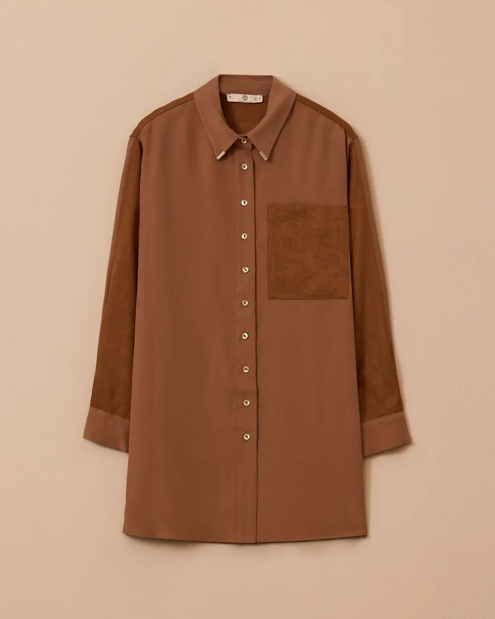 Süet Cep Detaylı Düğmeli Gömlek
