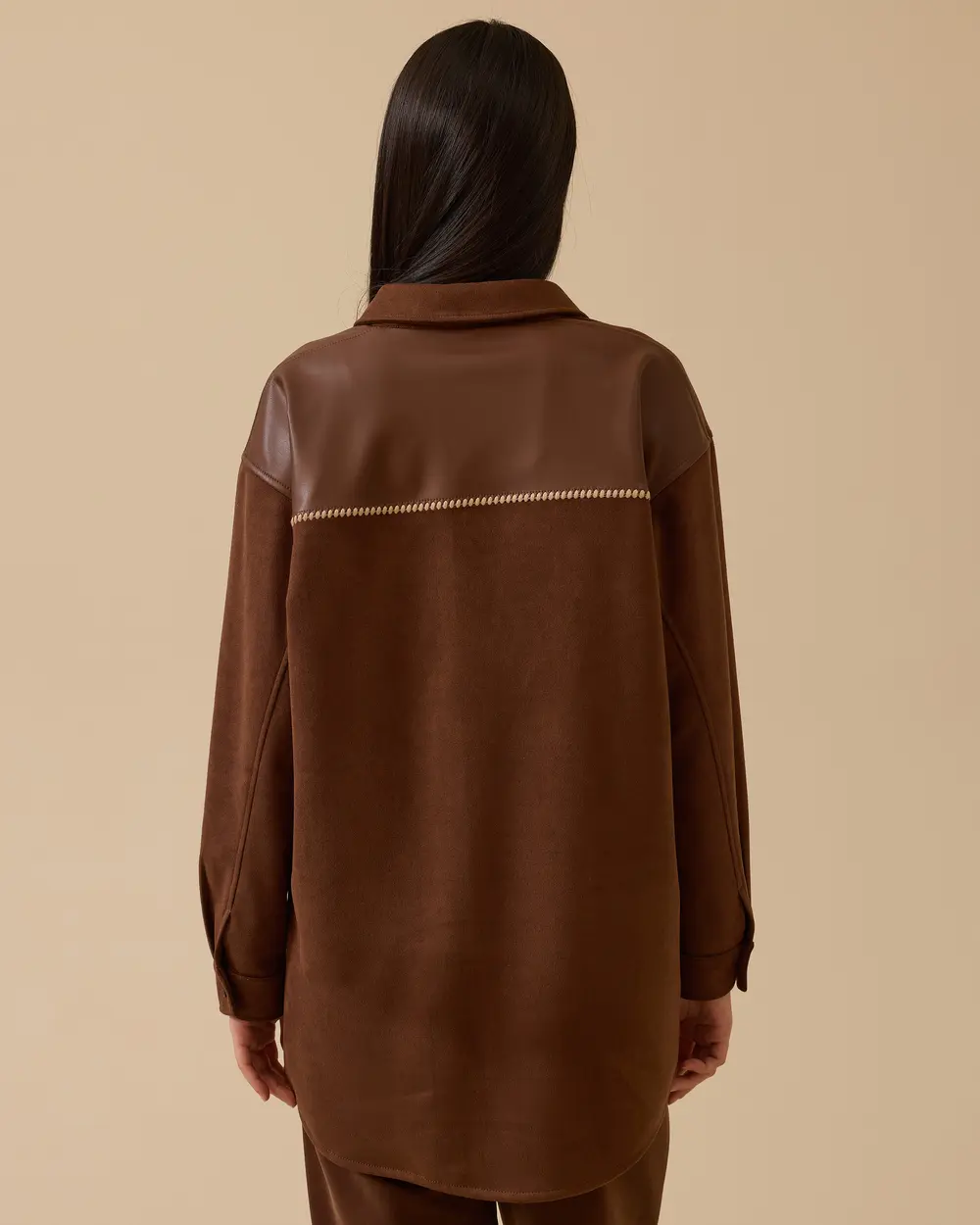 Suni Deri Detaylı Süet Gömlek