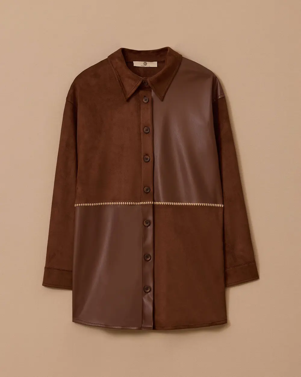 Suni Deri Detaylı Süet Gömlek