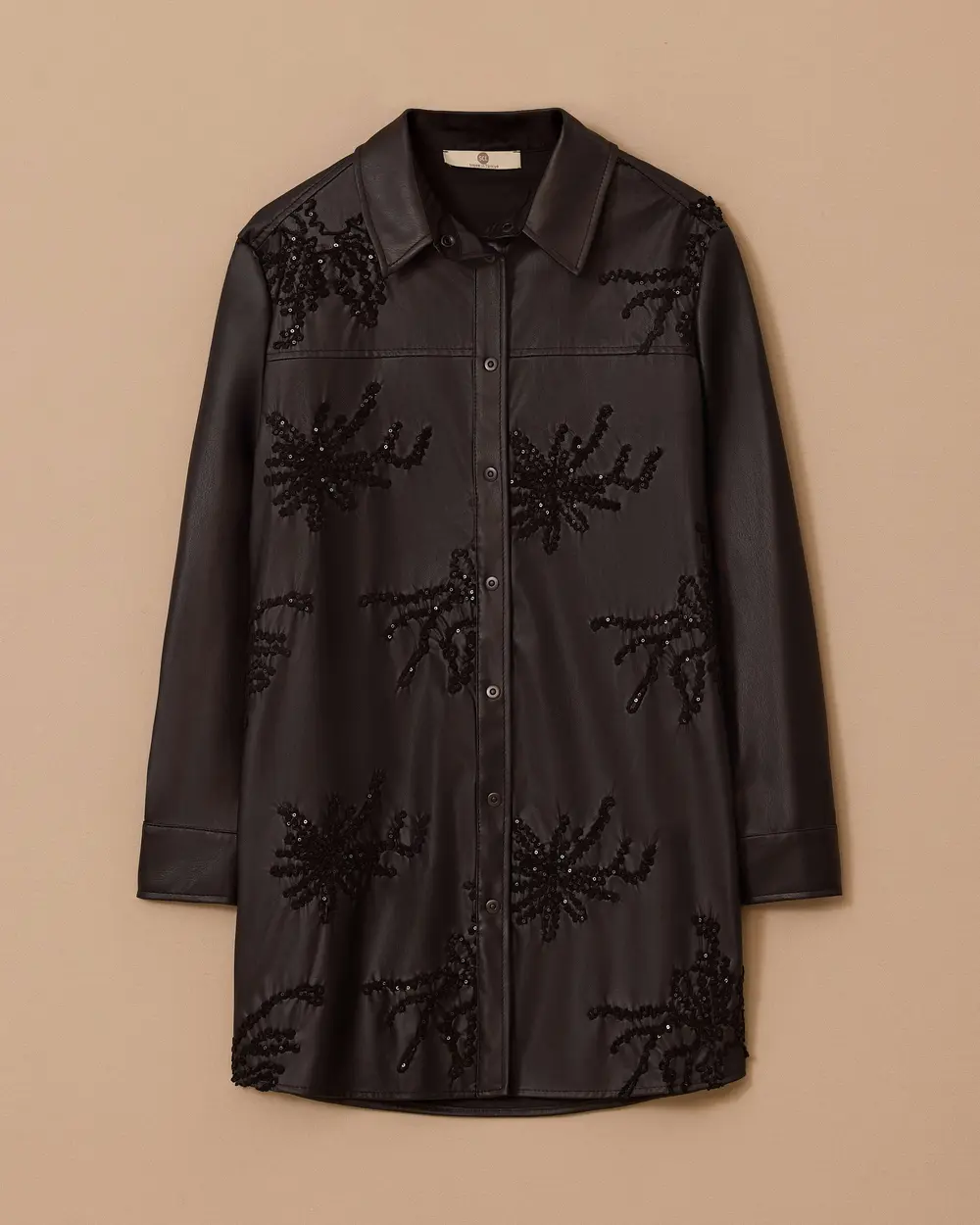 Nakışlı Suni Deri Gömlek