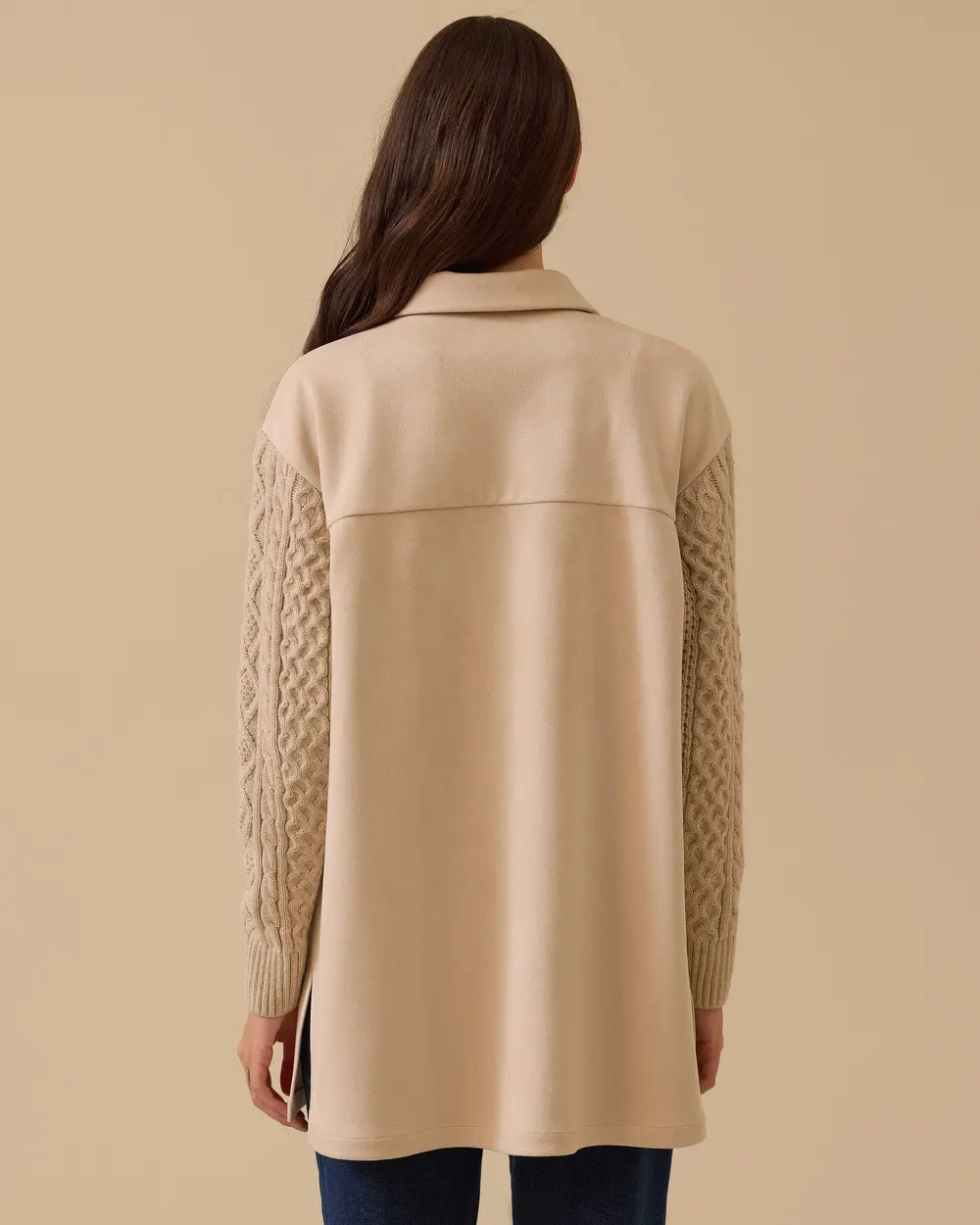 Triko Kollu Çift Cepli Süet Gömlek