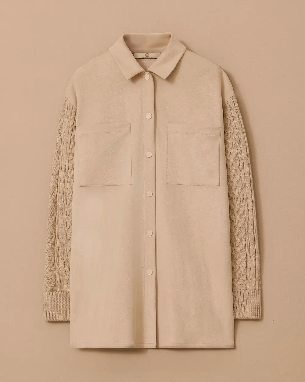 Triko Kollu Çift Cepli Süet Gömlek