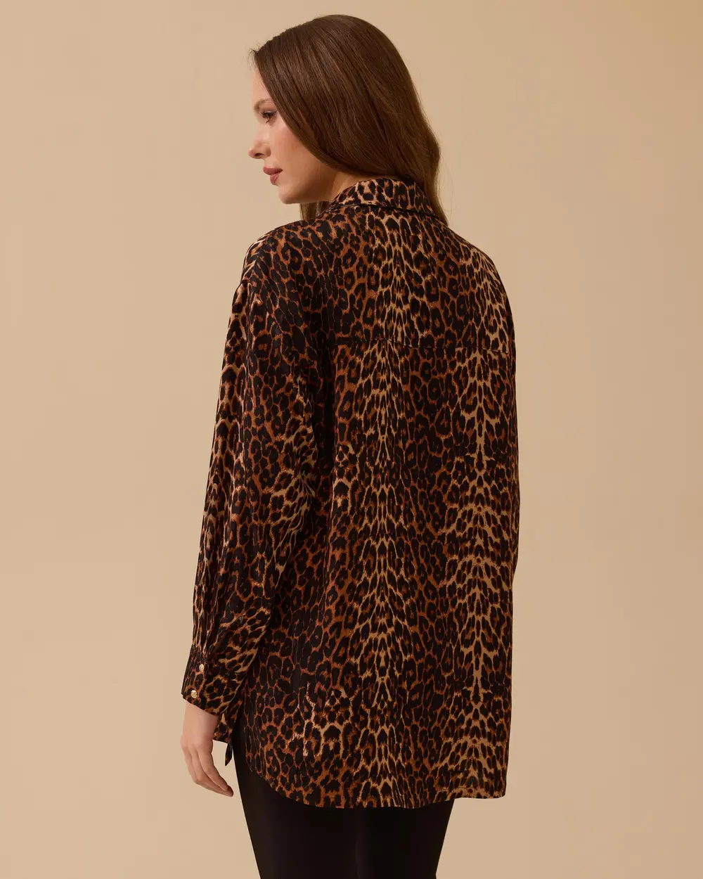 Taş Detaylı Saten Leopar Gömlek