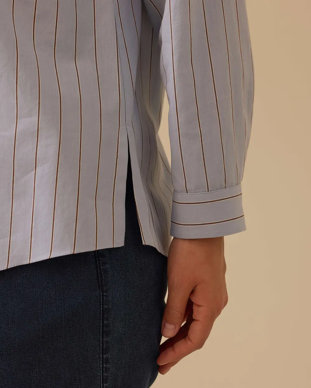 Plus Size Striped Cuff Detailed Shirt