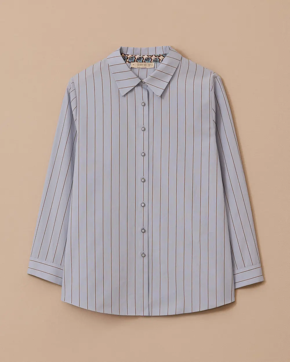 Plus Size Striped Cuff Detailed Shirt