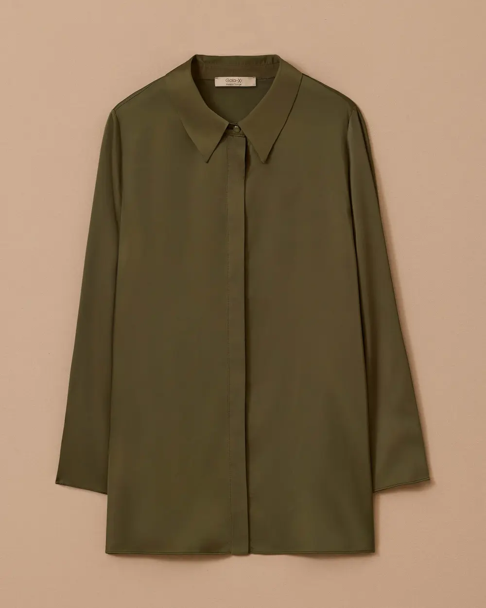 Plus Size Buttoned Satin Shirt