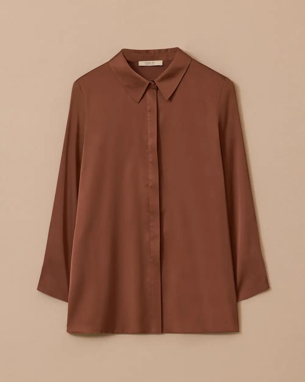 Plus Size Buttoned Satin Shirt