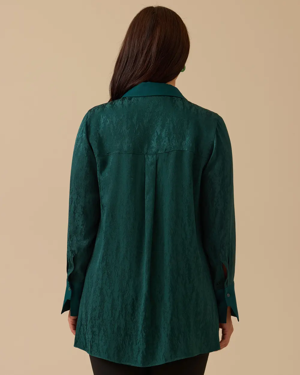 Plus Size Buttoned Jacquard Satin Shirt