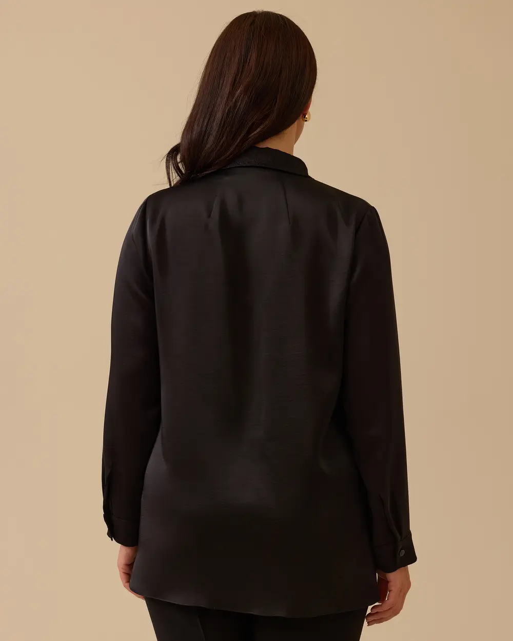 Plus Size Satin Garnished Buttoned Shirt