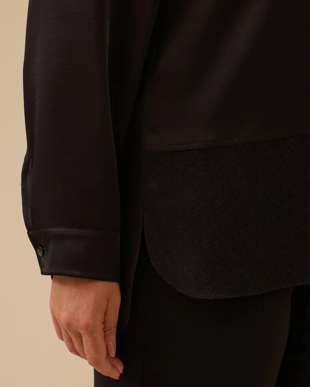 Plus Size Satin Garnished Buttoned Shirt