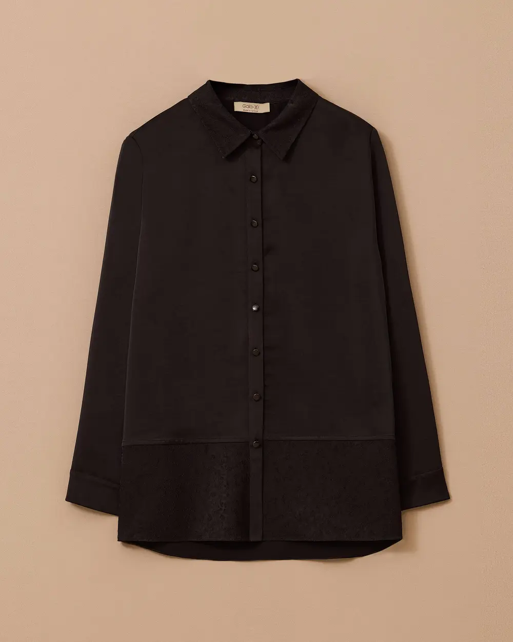 Plus Size Satin Garnished Buttoned Shirt