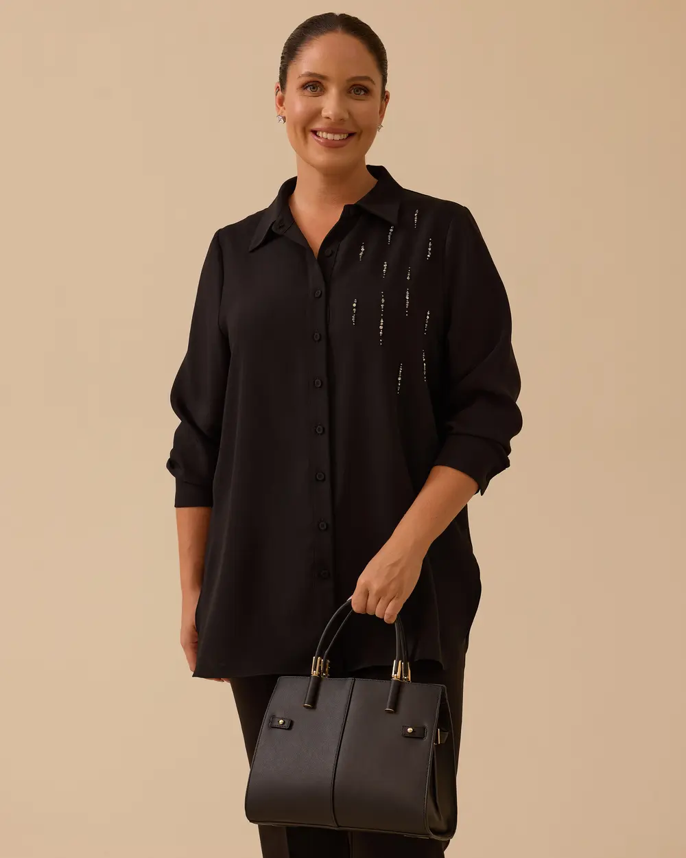 Büyük Beden Taş Detaylı Gömlek