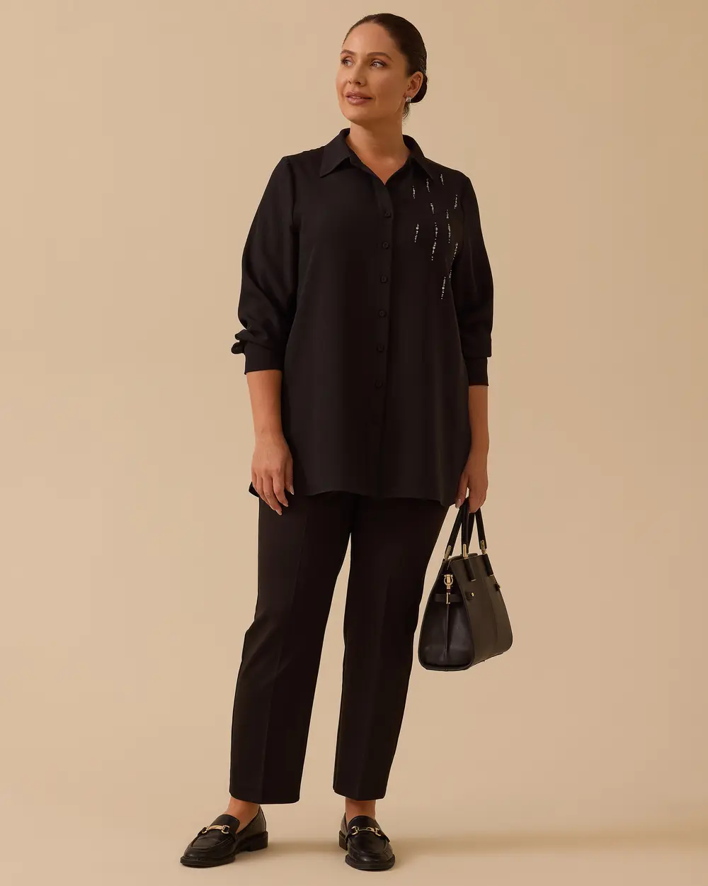 Büyük Beden Taş Detaylı Gömlek