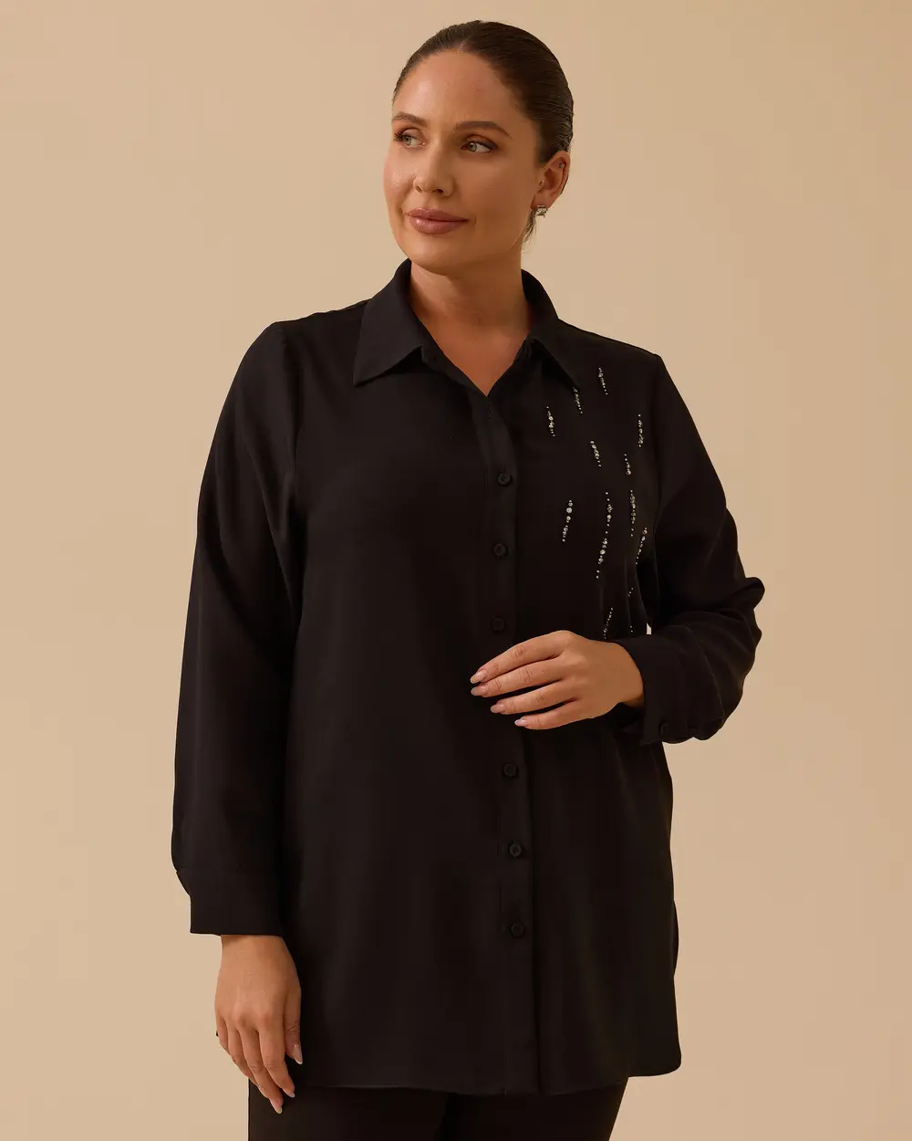 Büyük Beden Taş Detaylı Gömlek