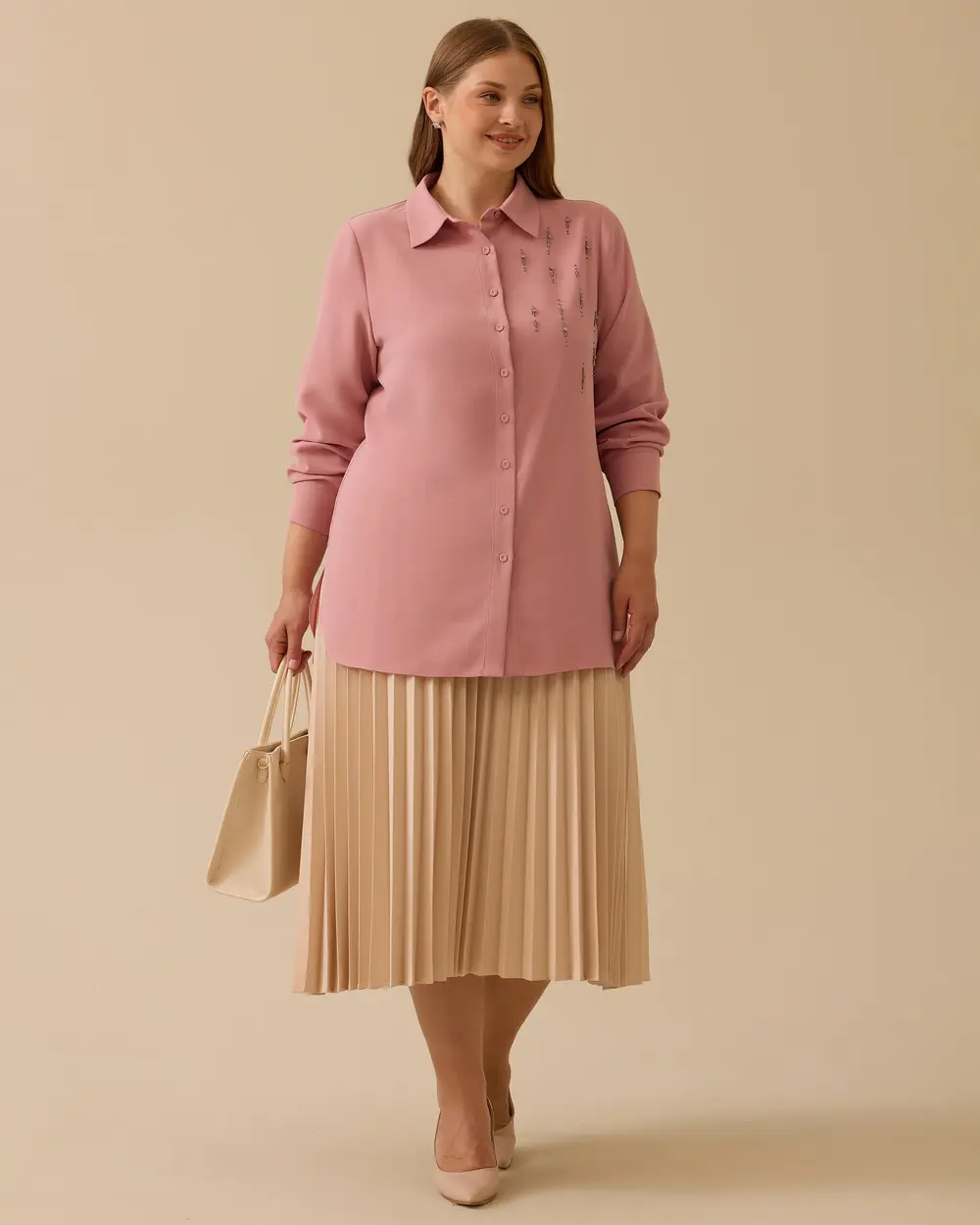 Büyük Beden Taş Detaylı Gömlek