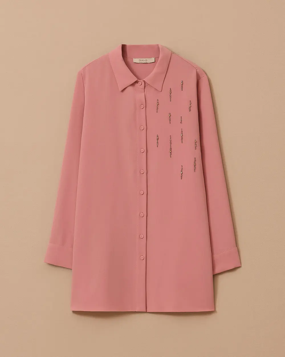 Büyük Beden Taş Detaylı Gömlek