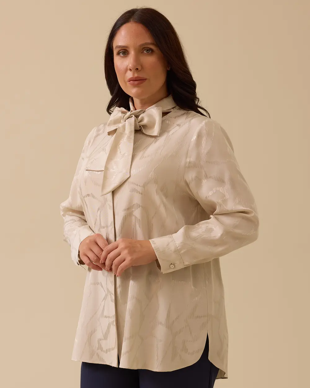 Oversized Jacquard Shirt with Scarf Collar Pattern