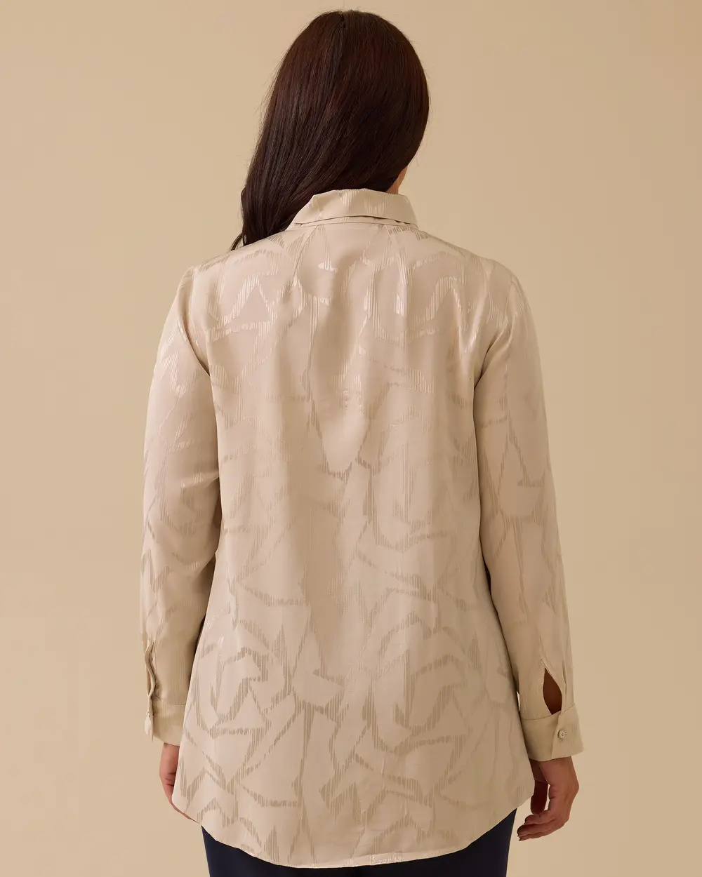 Oversized Jacquard Shirt with Scarf Collar Pattern