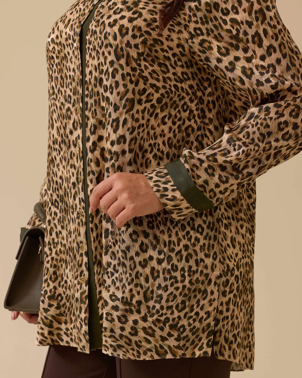 Plus Size Leopard Patterned Button Shirt