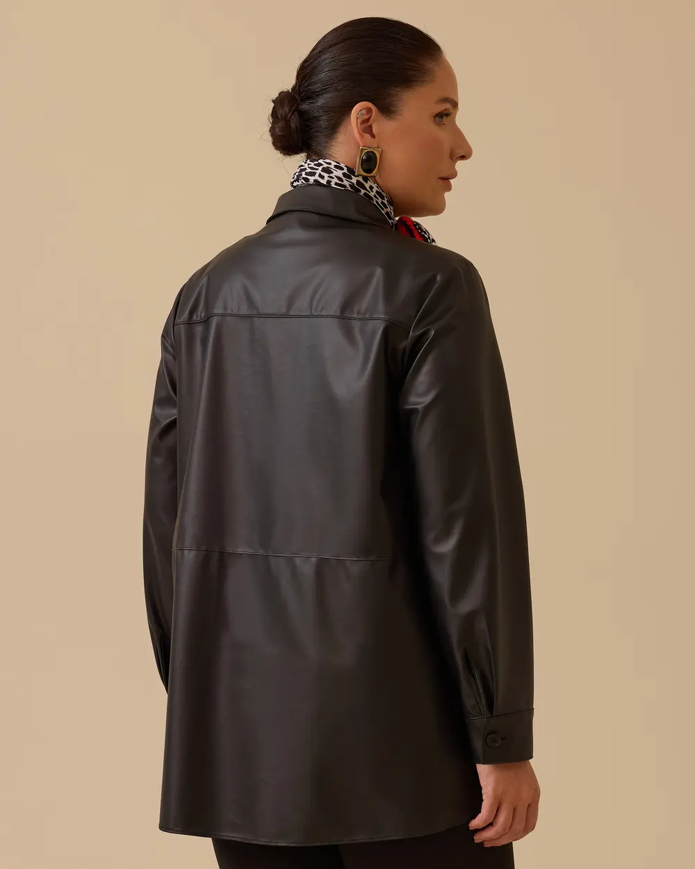 Plus Size Buttoned Faux Leather Shirt