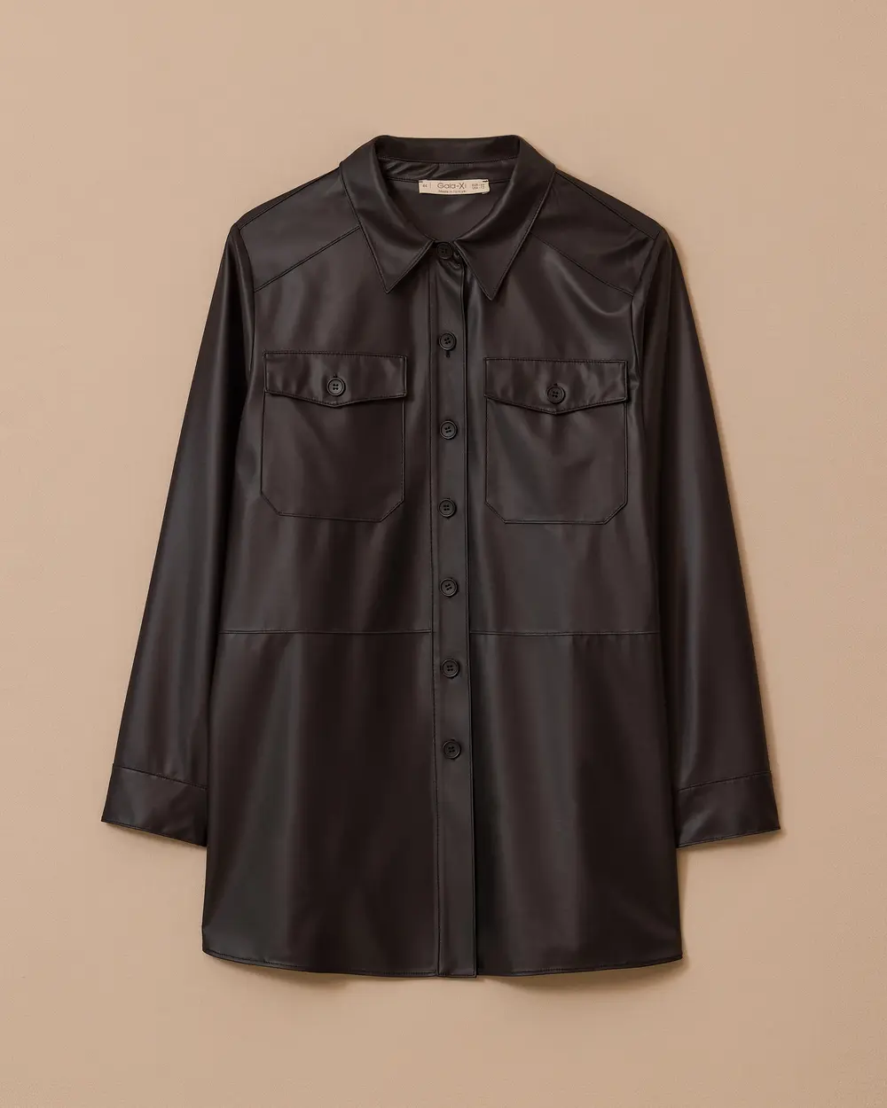 Plus Size Buttoned Faux Leather Shirt