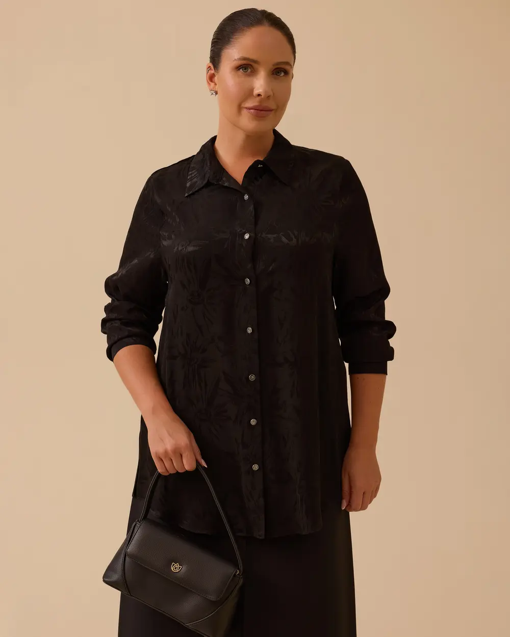 Büyük Beden Çiçek Desenli Jakar Gömlek