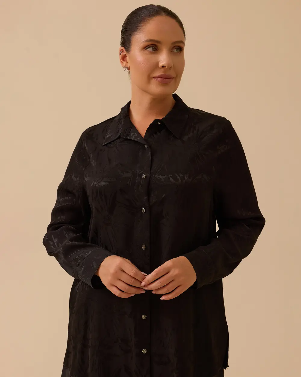 Büyük Beden Çiçek Desenli Jakar Gömlek