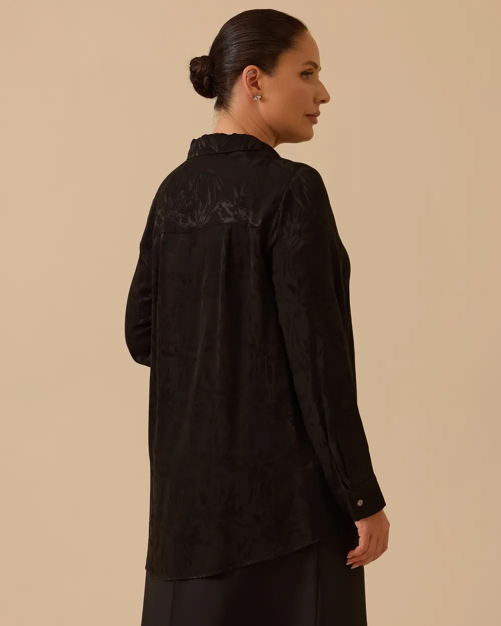 Büyük Beden Çiçek Desenli Jakar Gömlek