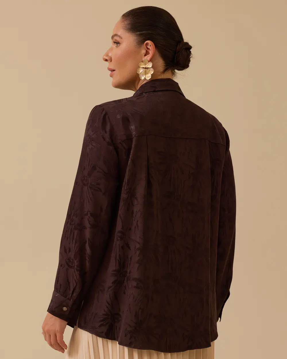 Büyük Beden Çiçek Desenli Jakar Gömlek