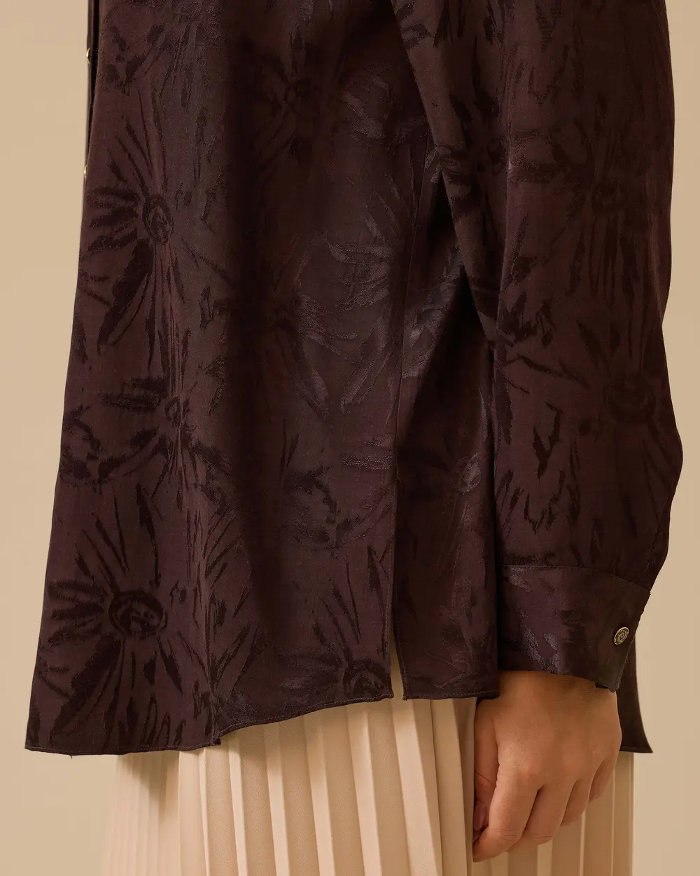 Büyük Beden Çiçek Desenli Jakar Gömlek