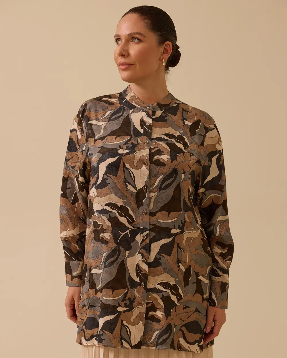 Plus Size Patterned Judge Collar Jacquard Shirt