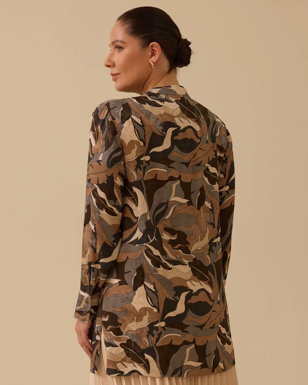 Plus Size Patterned Judge Collar Jacquard Shirt