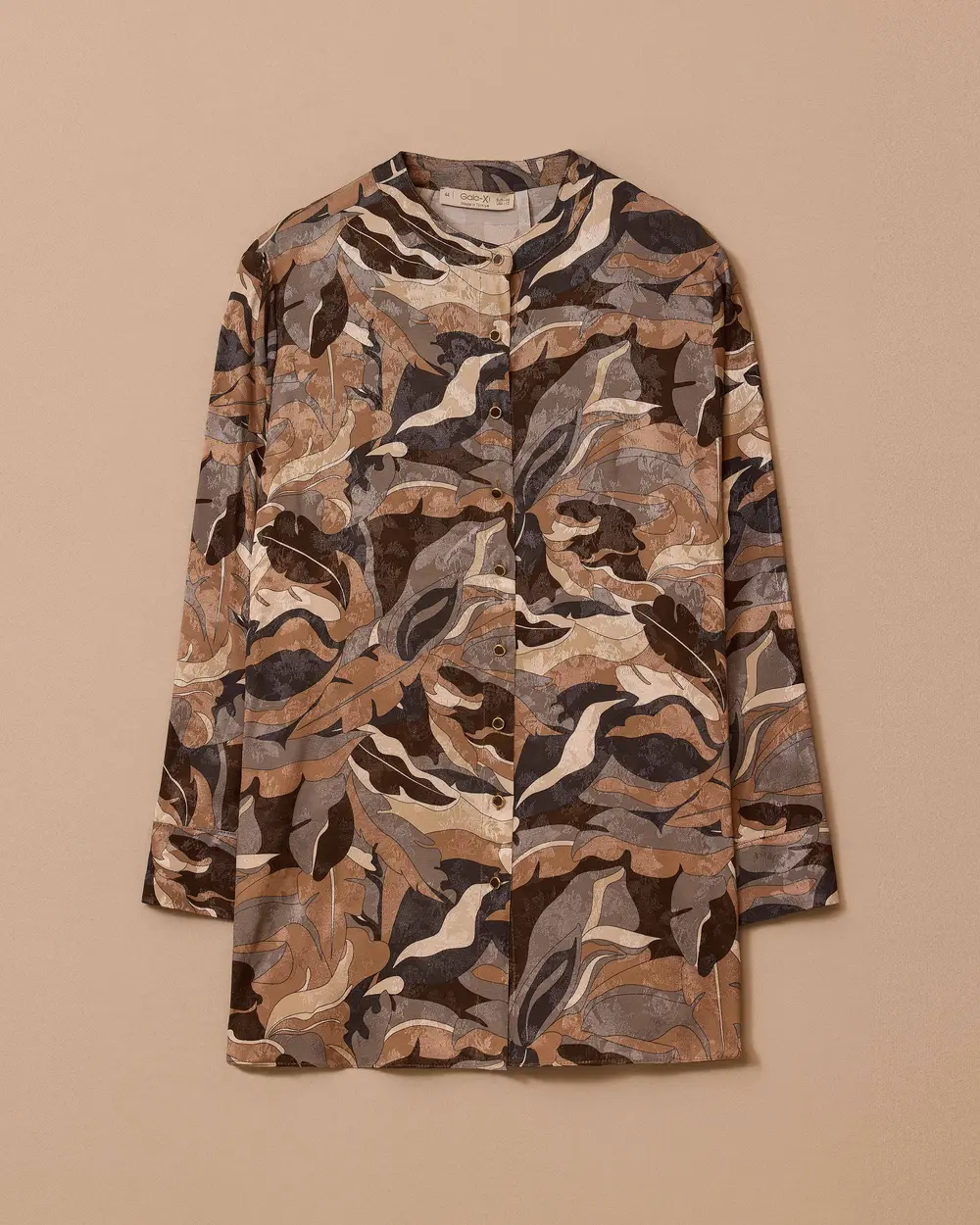 Büyük Beden Desenli Hakim Yaka Jakar Gömlek