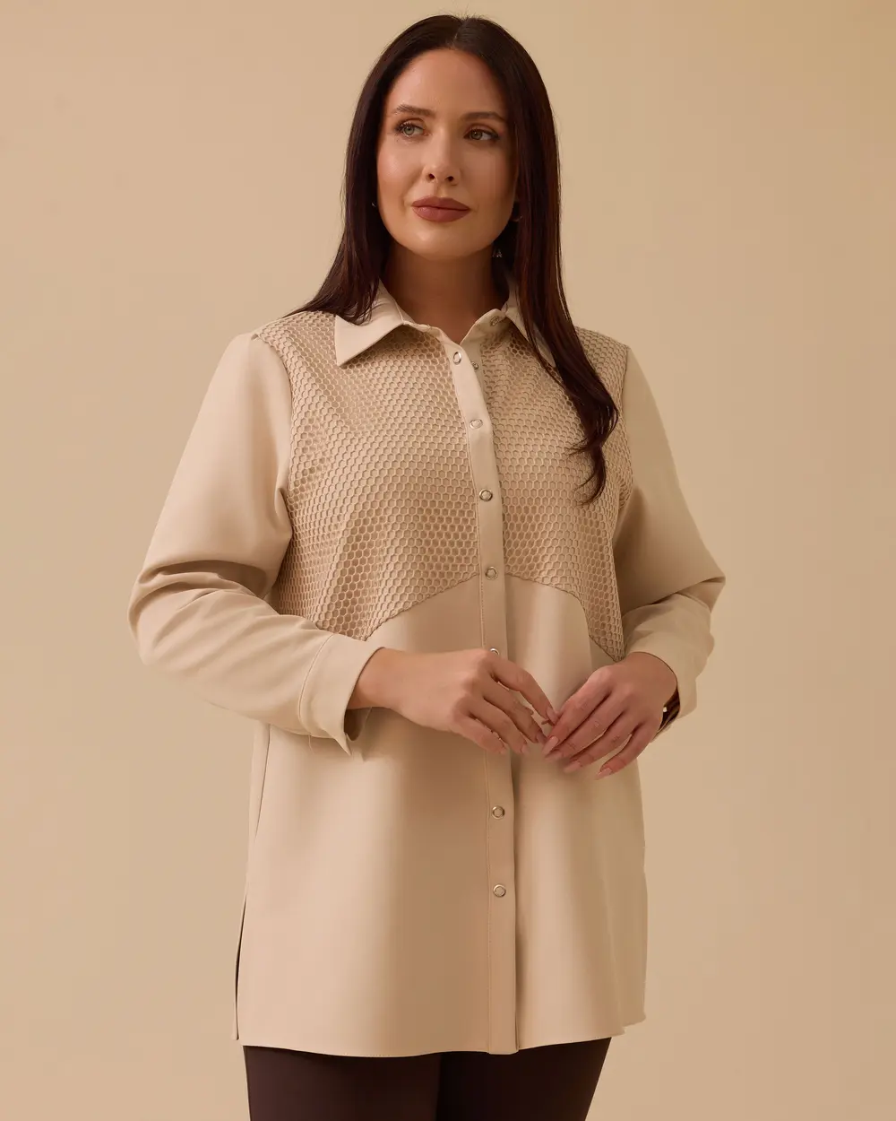 Büyük Beden File Detaylı Gömlek