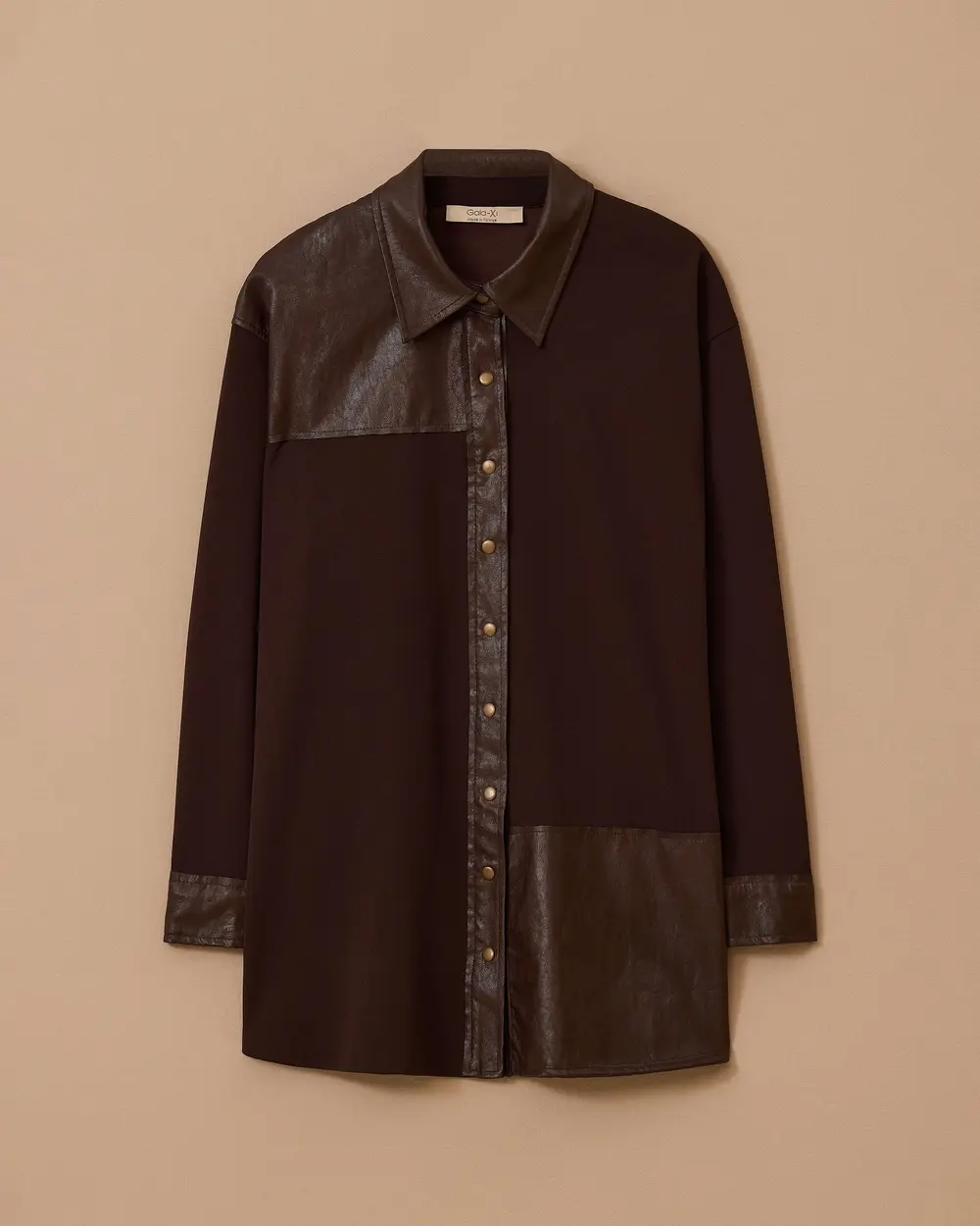 Plus Size Faux Leather Detailed Shirt