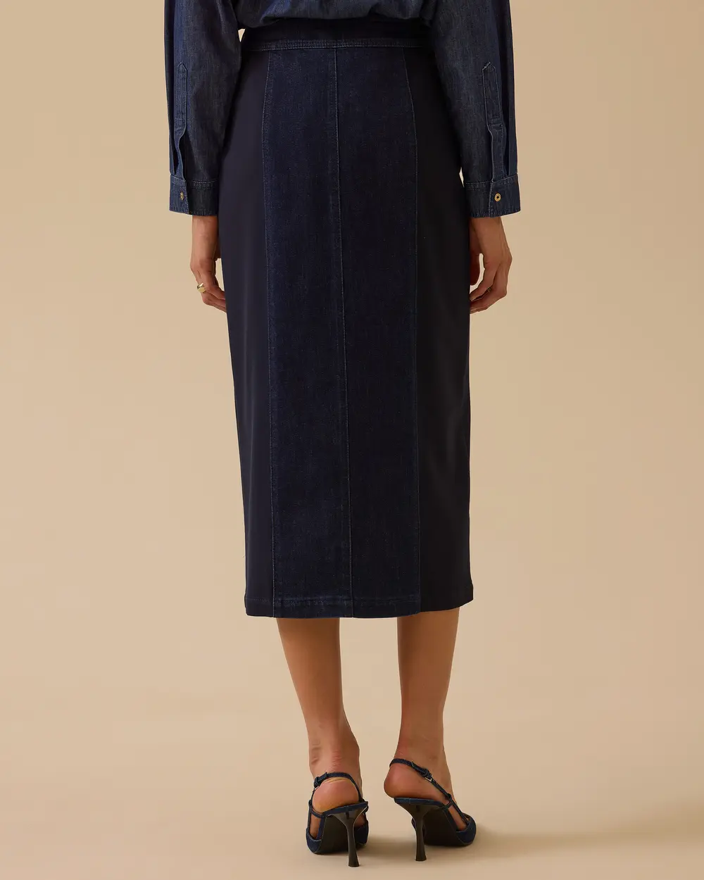 Çift Kumaşlı Yırtmaç Detaylı Jean Etek