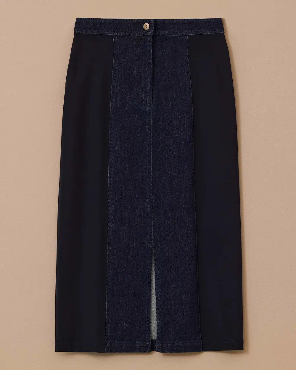 Çift Kumaşlı Yırtmaç Detaylı Jean Etek