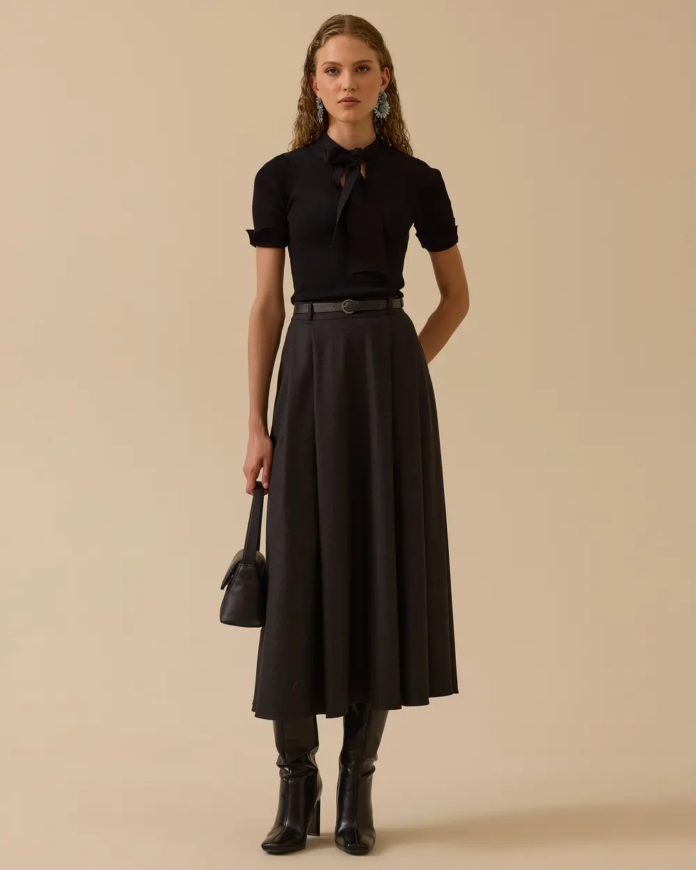 Kemerli Midi Kloş Etek