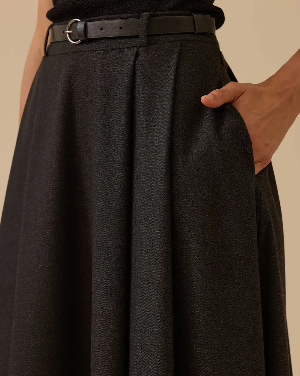 Kemerli Midi Kloş Etek