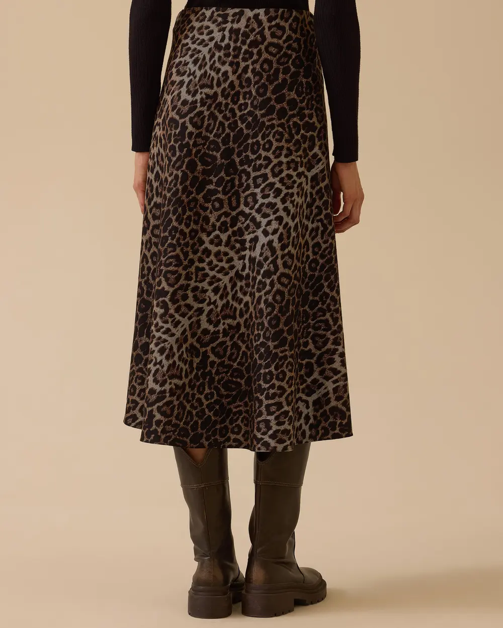 Leopar Desenli Düz Kesim Midi Etek
