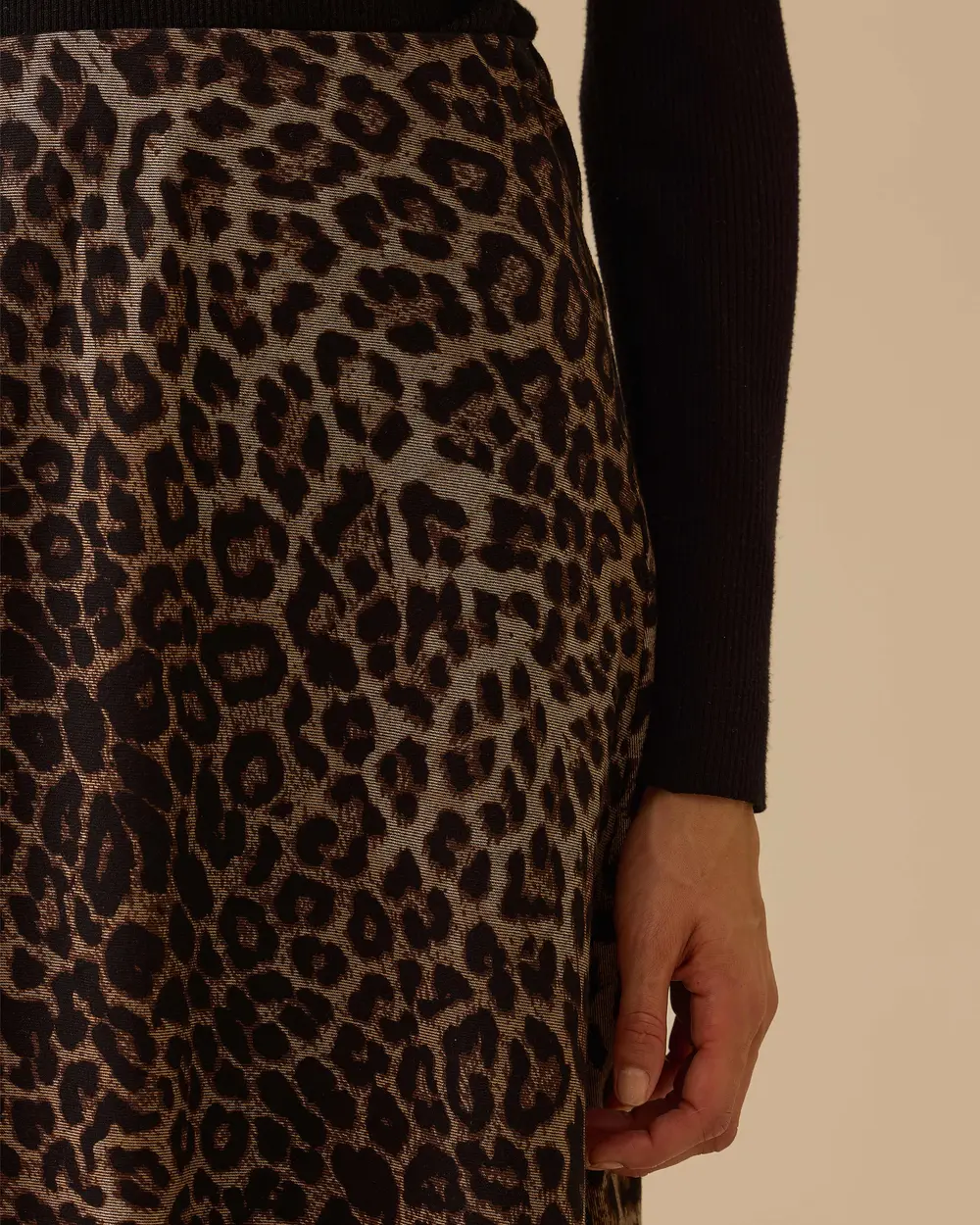 Leopar Desenli Düz Kesim Midi Etek