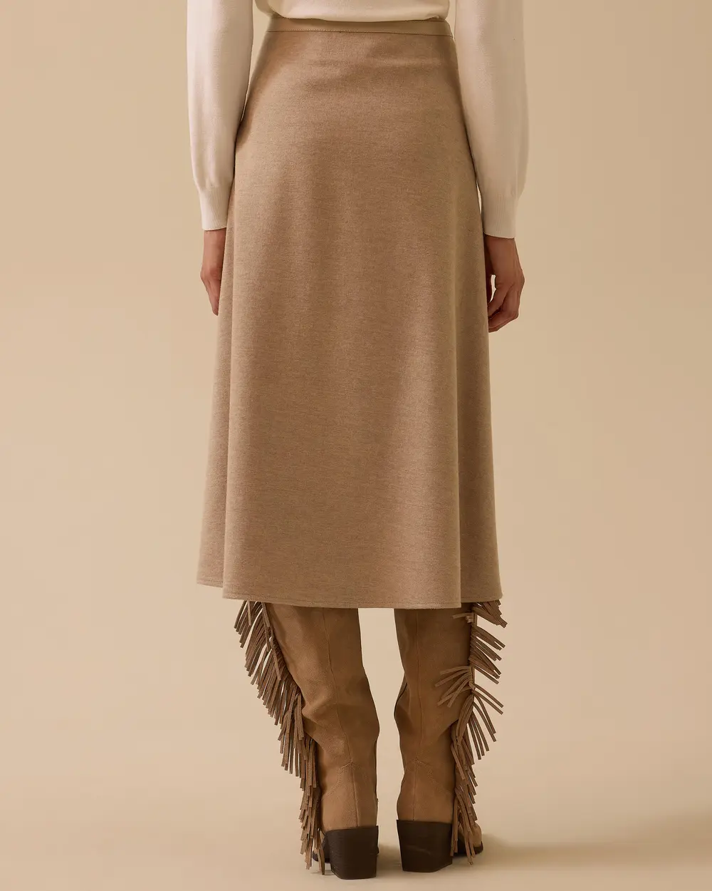 Suni Deri Biyeli Midi Etek