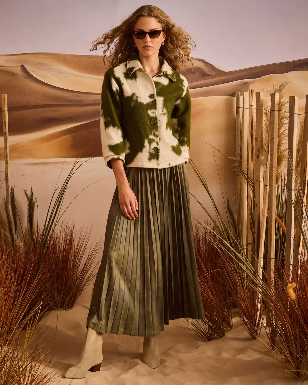 Desenli Pliseli Süet Etek