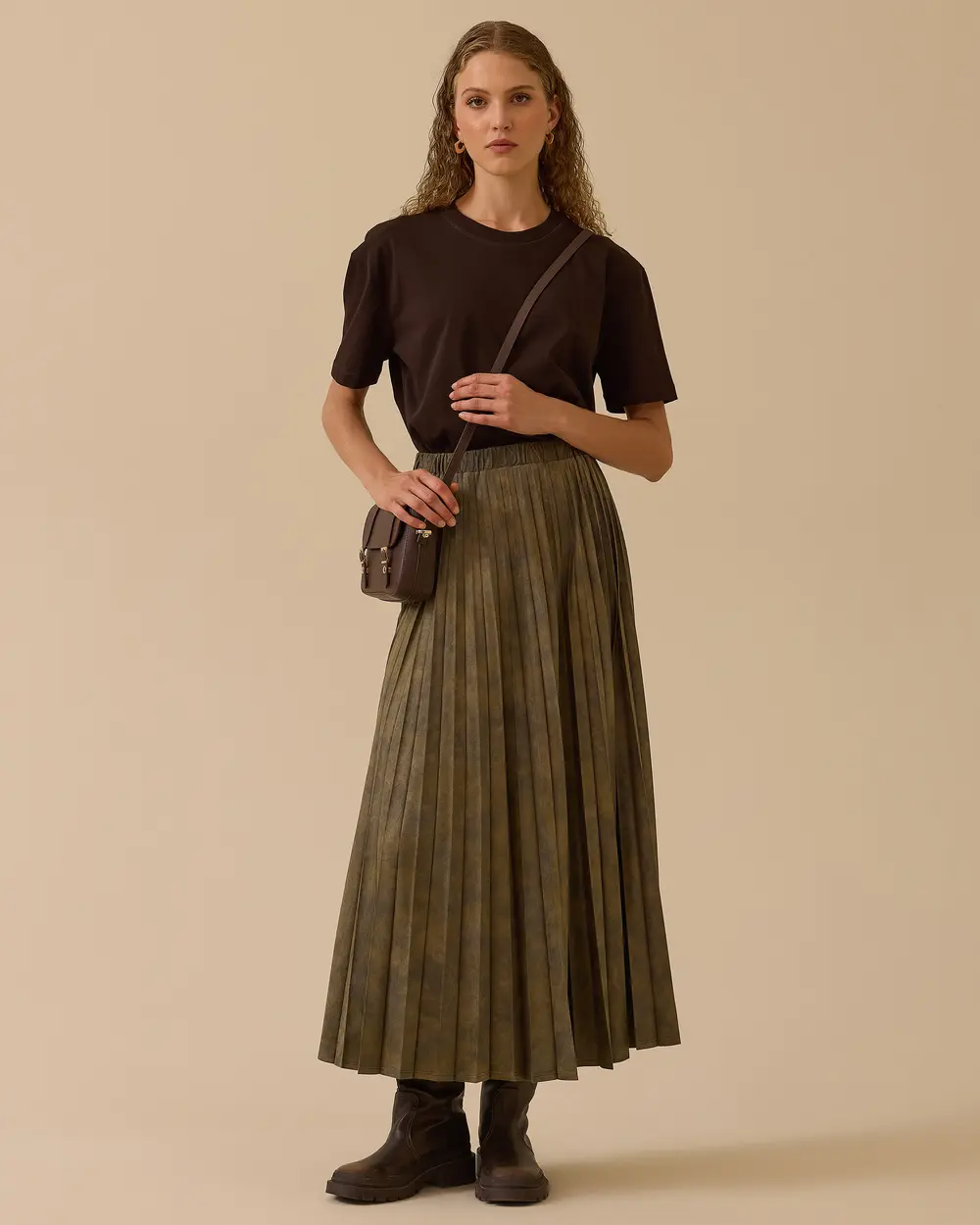 Desenli Pliseli Süet Etek