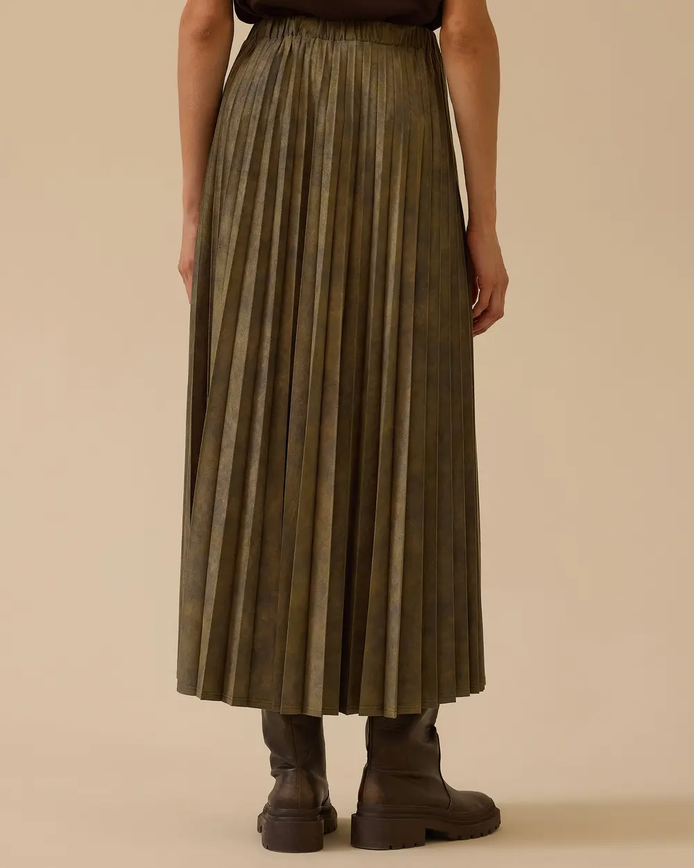 Desenli Pliseli Süet Etek