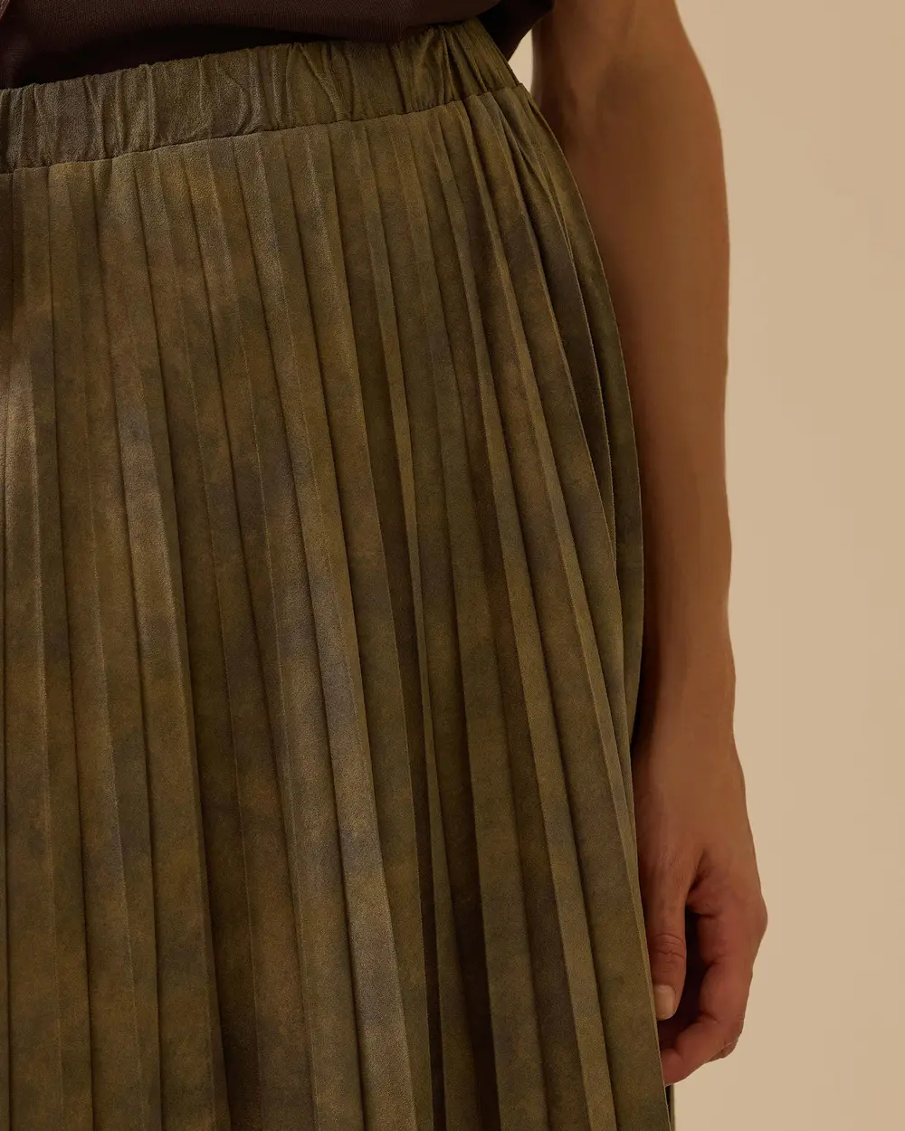 Desenli Pliseli Süet Etek